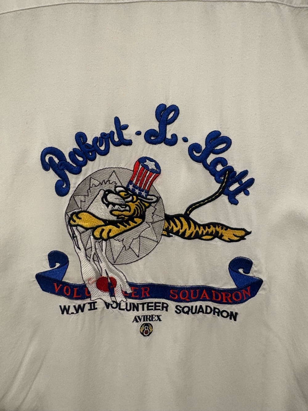 Vintage Avirex Flying Tigers Robert L Scott WWII Rayon Camp Shirt Mens Medium